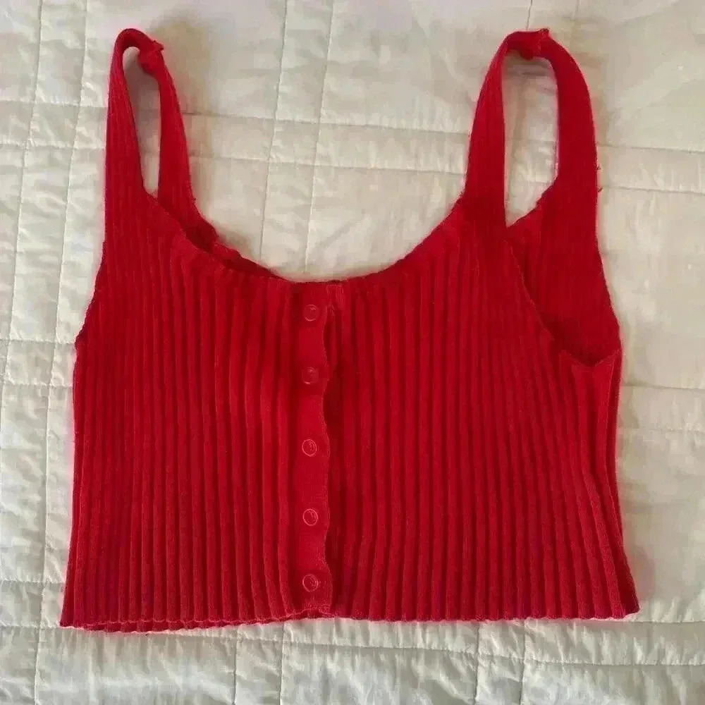 Red cropped tank top women’s large stretchy ribbed‎ sweater Downtowngirl autumn